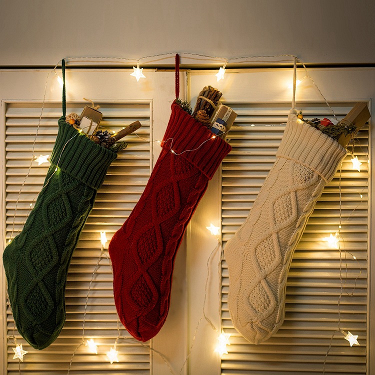 Large 46CM Knitted Wool Home Wall Decoration Candy Diamond Gift Bag Hanging Christmas Socks Set_voghion.com