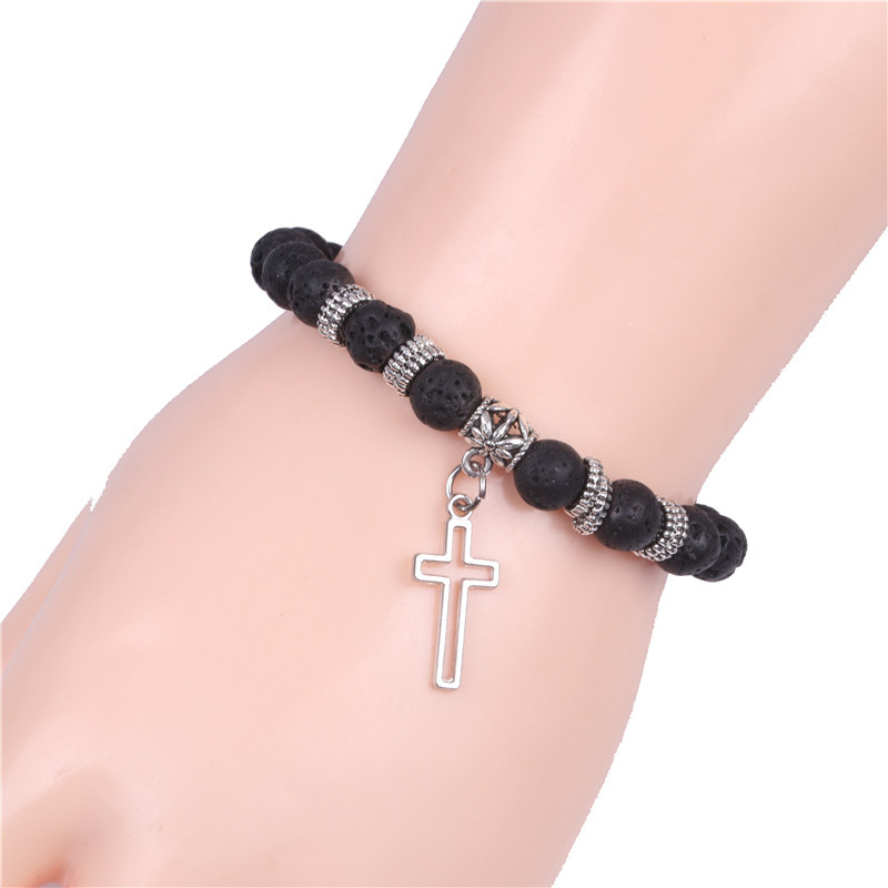 Yoga Beads Energy Natural Stone Bracelet Frosted Stone Volcanic Stone Cross Bracelet display picture 11