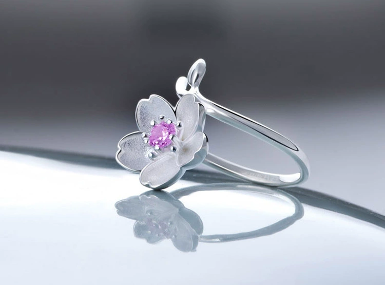 One size gemstone ring, accessory, silver 925 sample, flowered, 925 sample silver, wholesale