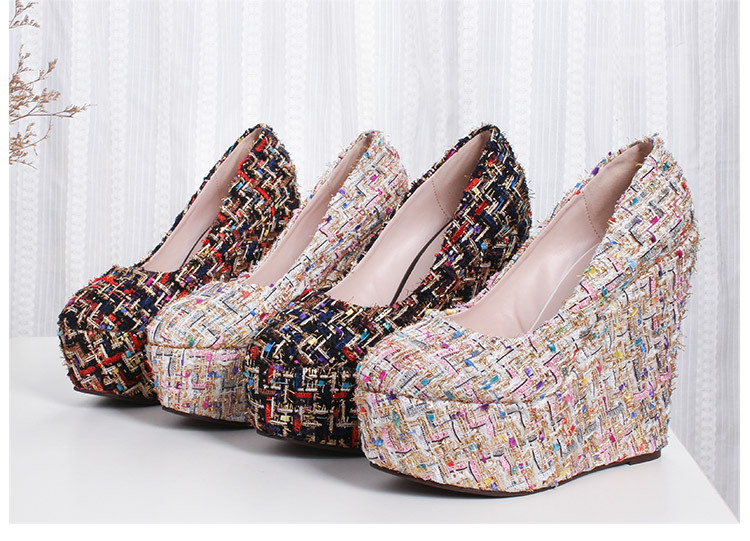Giày cao gót đế xuồng platform nữ gót 15 cm kiểu Chanel — Màu đen chi tiết 8