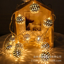 LED电池款镂空球挂件铁艺圆球灯串圣诞节日婚庆欧北风摩洛哥彩灯