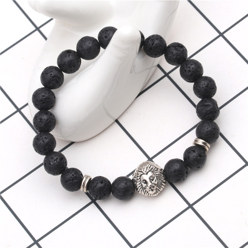 8mm Volcanic Stone Beaded Bracelet Frosted Stone Stretch Natural Stone Lion Head Bracelet Wholesale display picture 6