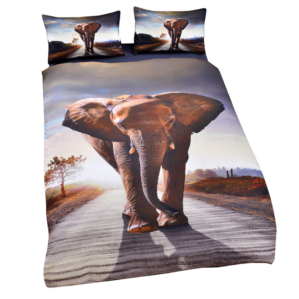 Black Quilt Duvet Cover Bedding Bed Set Polycotton Indian Elephants Traditional 