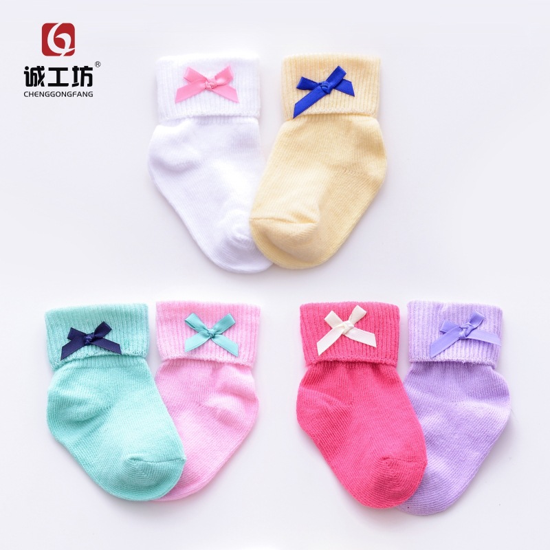 儿童袜子 0-6岁春秋款 蝴蝶结童袜 棉质松口童袜 精梳棉宝宝袜|ru