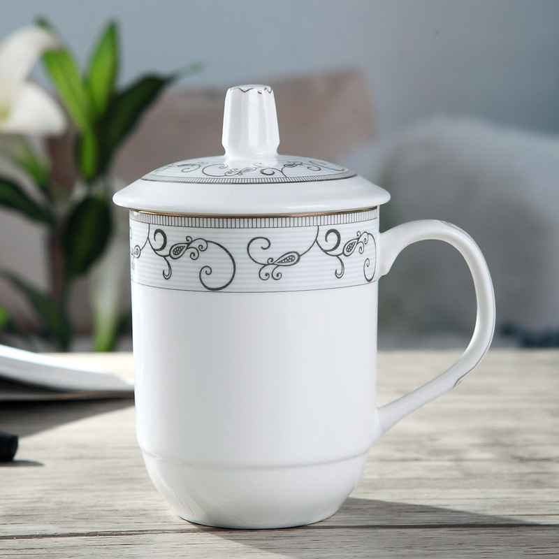 景德镇茶杯陶瓷带盖水杯创意陶瓷杯子办公会议杯陶瓷茶杯骨瓷杯