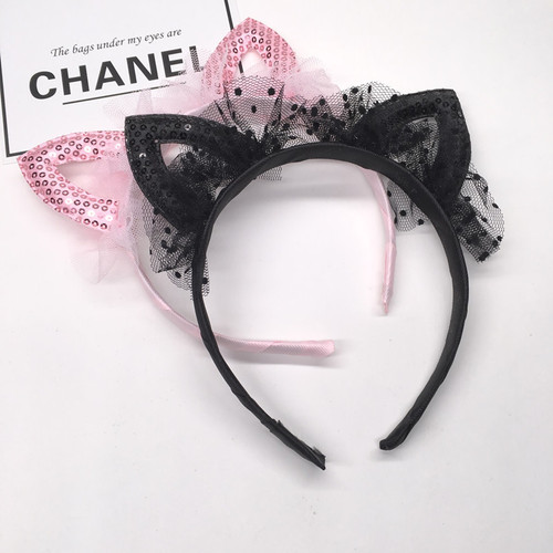 Korean style children's hair accessories pink little princess cute cat ears mesh rhinestone headband headband