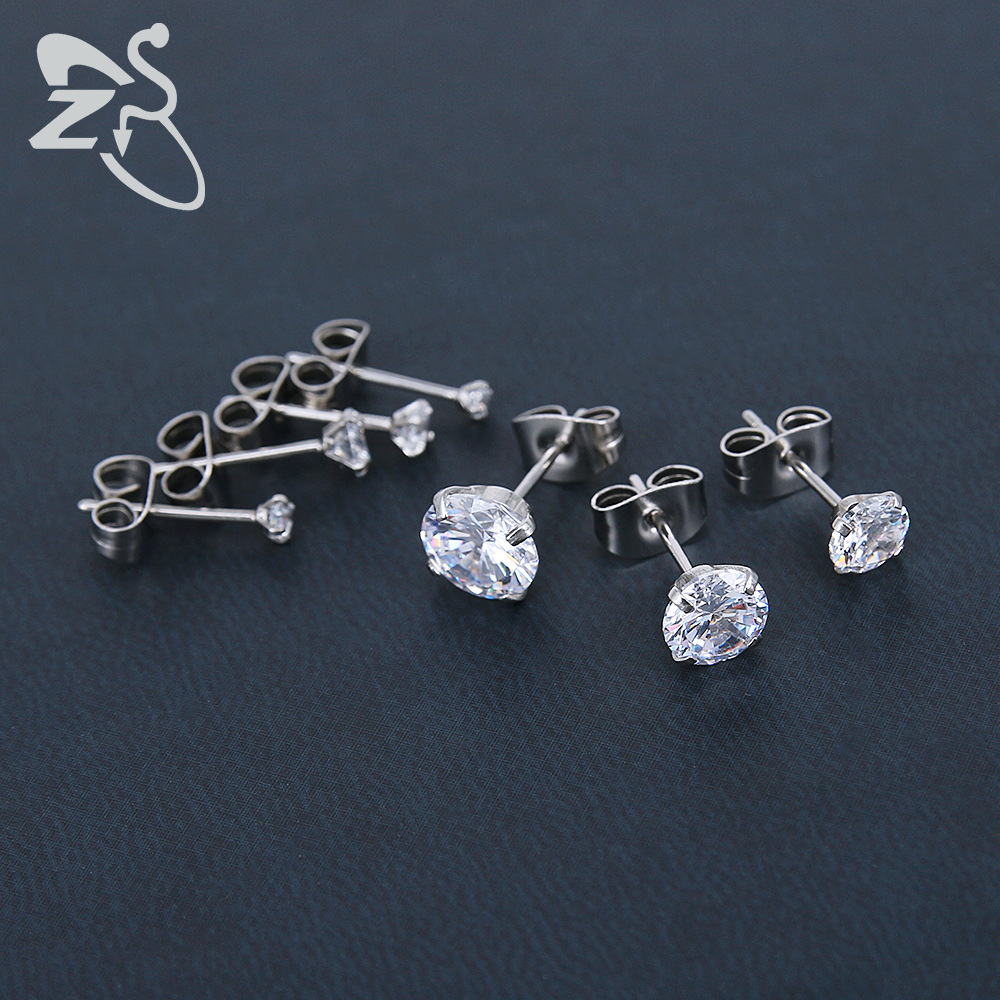Stainless Steel Round CZ Ear Studs - Blue 0.8x10x8mm Geometric Piercing Earrings detail image 16