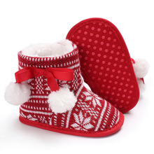 婴儿鞋圣诞款棉鞋冬季0-1岁宝宝鞋软底保暖雪地靴学步鞋 一件代发