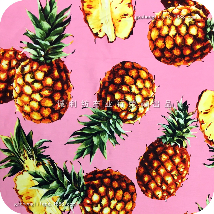 棉布府绸印花布 大菠萝花女装连衣裙印花面料 春夏衬衫印花面料布