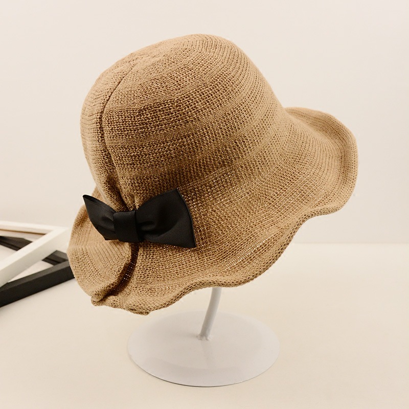 韩版棉麻蝴蝶结盆帽女夏天出游遮阳帽防晒渔夫帽春秋可折叠软帽子