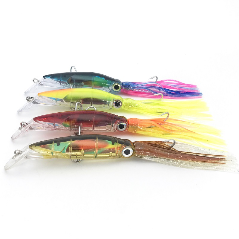 14cm硬质塑料鱿鱼鱼饵渔具路亚饵胡须佬40g带须鱿鱼饵4色外贸批发