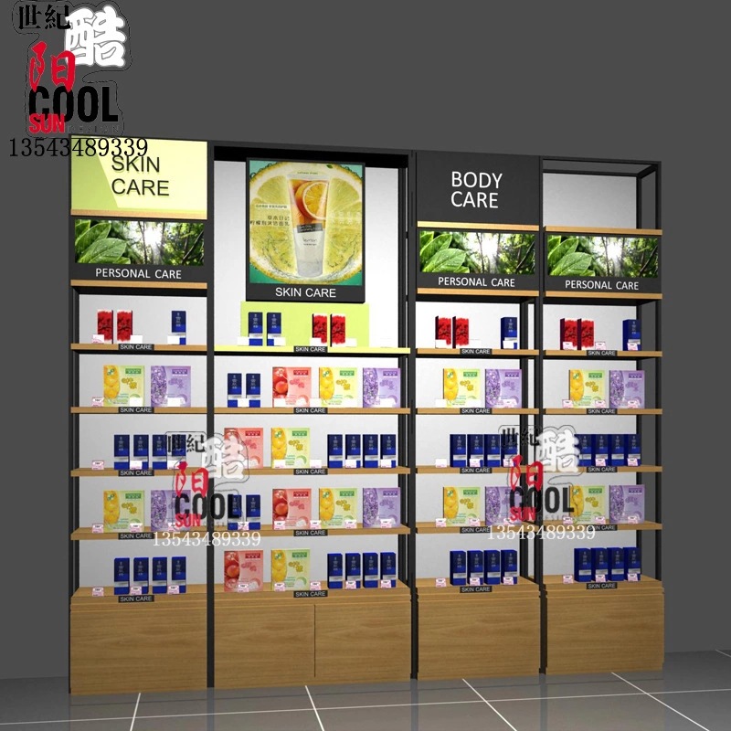 化妆品店货架 铁木结合跟踪货架展示架