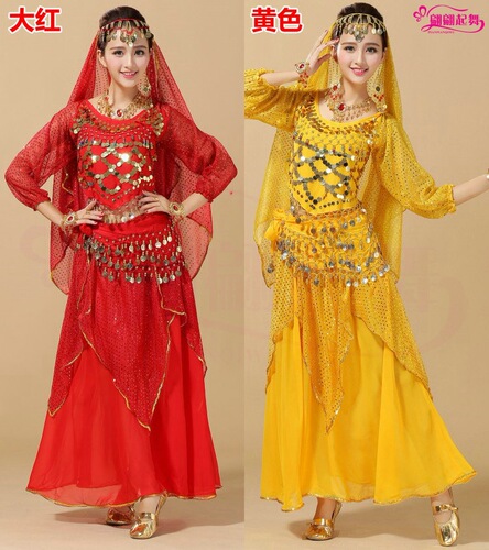 Belly dance clothing new adult Indian dance performance clothing plus size belly dance practice clothing long-sleeved highlight skirt suit