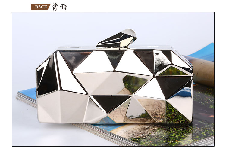 330g Weight Buckle Closure Type Single Shoulder Strap Strap Type Evening Bag Bags Type Solid Color Pattern Fashion Style Gold, Silver, Black Color Small Size Pure Color New Dinner Bag Rhombus Iron Box Evening Bag Evening Clutch Bag 3