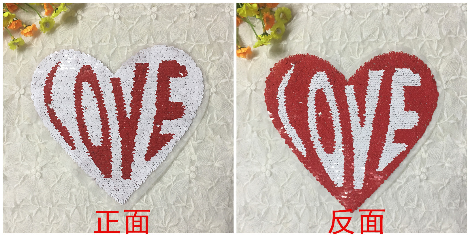 Clothing Accessories Color Changing Beads Embroidery Cloth Stickers Flip Sequins Embroidery Patch Stickers Peach Heart Patch display picture 1