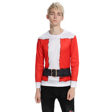 外模实拍 新款时尚男式圆领圣诞老人服装印花长袖T恤 CT297