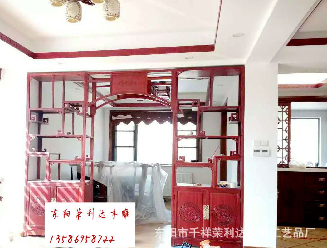 a living room Portal Customized Chinese screen solid wood Shelf Retro Mahogany cabinet Decoration Shelf Display rack