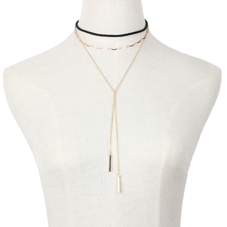11g Weight Necklace Classification Wedding, Travel Occasion Printing Pattern Women'S Gender Gold Color Korean Velvet Multi-layer Handmade Chain Tassel Copper Necklace 2