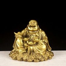 纯黄铜弥勒佛汽车摆件金属金币佛像家居装饰品工艺礼品