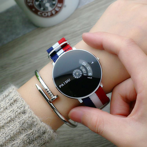 Punk style Korean concept fashion mesh strap youth watch boys and girls canvas strap quartz strap turntable trendy watch