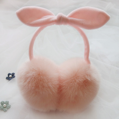 direct deal bow lovely Rabbit Ears Earmuff keep warm simulation Plush winter