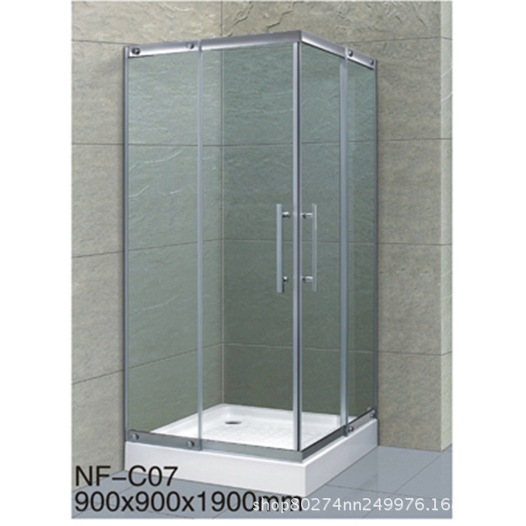 简易淋浴房带底盆厂家批发90CM弧扇形双移门式304不锈钢钢化玻璃|ms