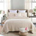 跨境美式床盖纯色绣花纯棉绗缝床盖三件套可水洗纯棉空调被