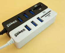 厂家批发combo USB2.0 HUB分线器扩展口usb带线三口集成读卡器