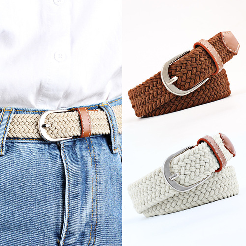 Unisex pin buckle belt canvas elastic waistband young student woven canvas belt wholesale