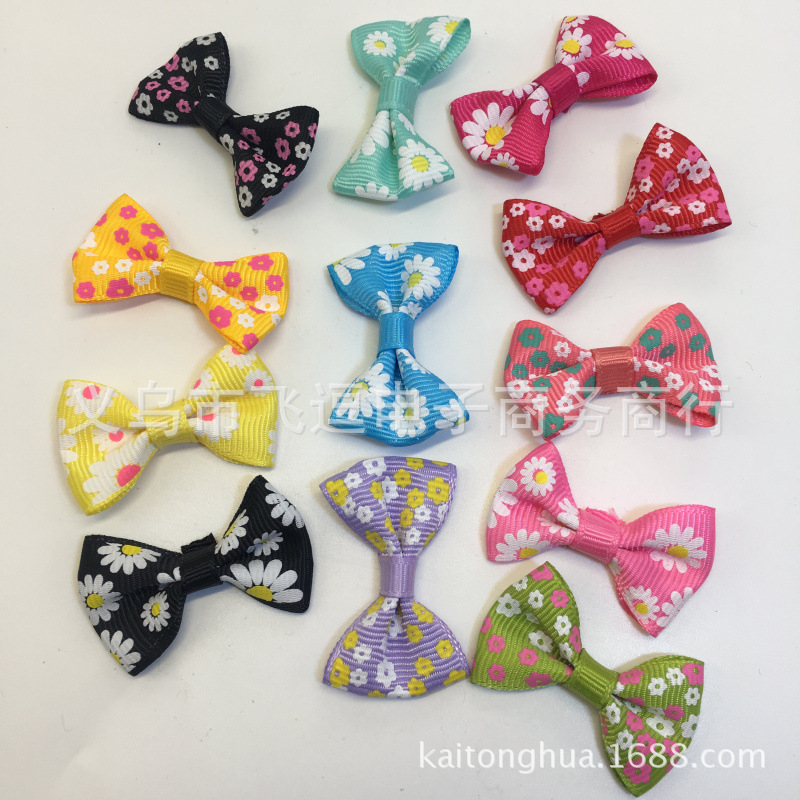 现货供应印花螺纹带蝴蝶结 宝宝头绳发饰配件花 DIY礼品装饰花朵