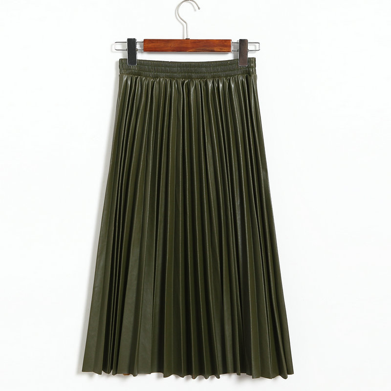 Leather High Waist Mid Length Pleated Umbrella Skirt in Skirts