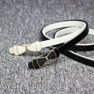Bow buckle sweet thin belt Women's patent leather small belt Korean fashion long shirt dress decorations