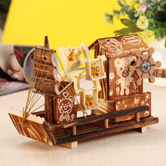 Wooden handicraft windmill cottage sailboat rotating music box Creative multifunctional office desktop decoration