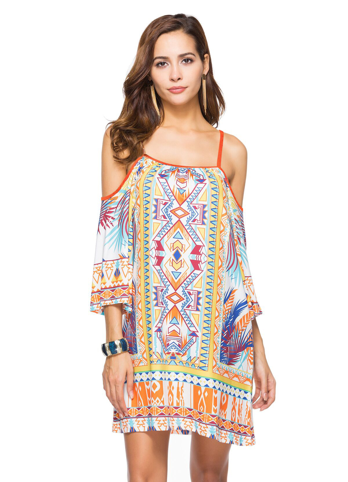 strapless dress women's beach holiday sling printed milk silk plus size skirt NSDF1330