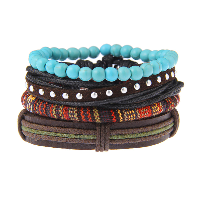 retro suit bracelet DIY woven imitation leather bracelet multi-layer bracelet multi-element bracelet