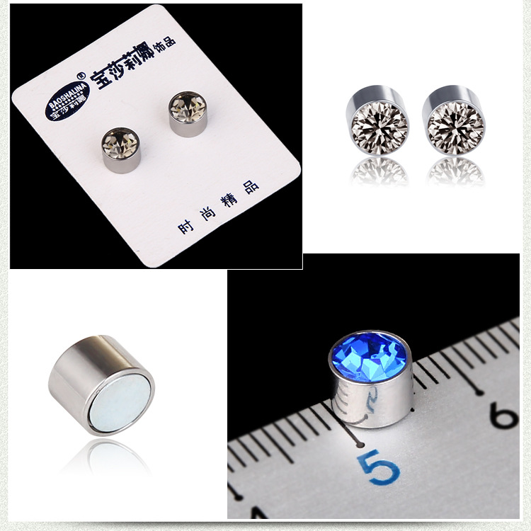 New Color Diamond Titanium Steel Magnetic Stud Earrings display picture 5