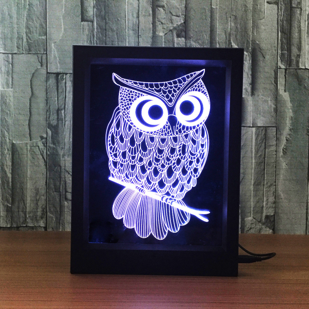 相框灯 创意3d灯 小恐龙乌龟猫头鹰海豚马头小夜灯