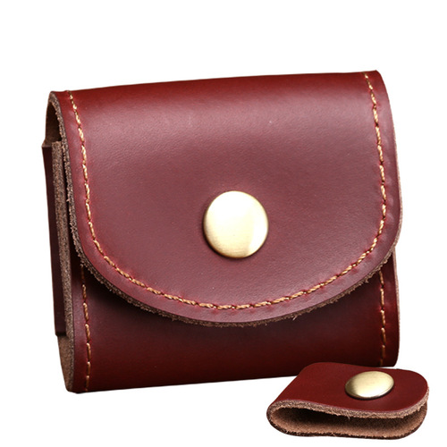 Summer headphone bag portable data cable headphone storage box crazy horse leather retro bag genuine leather small bag