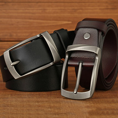 New men's leather belt, genuine leather pin-buckle waistband, vintage cowhide pants belt—casual design, direct factory sales with dropshipping and wholesale options.