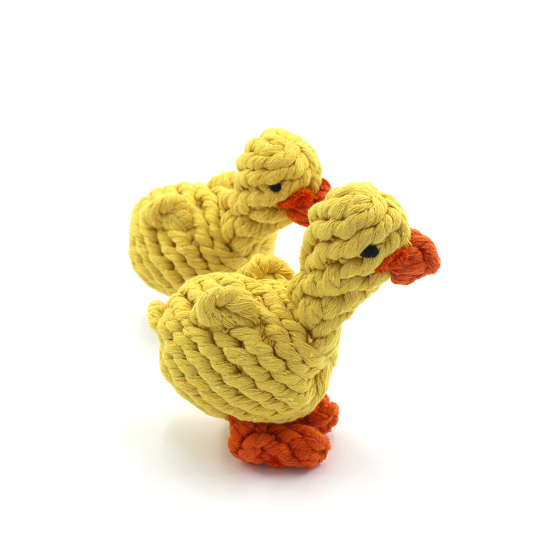 Venta al por mayor juguete de cuerda de algodón para mascotas tejido a mano pequeño pato amarillo gato perro diente limpieza molar animal modelado juguete image 3