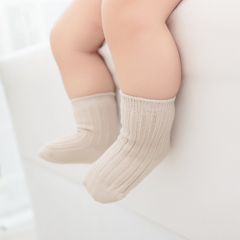 Calcetines para niños primavera y otoño aguja doble color sólido algodón peinado boca suelta calcetines para bebés niños y niñas calcetines de media pantorrilla calcetines para bebés