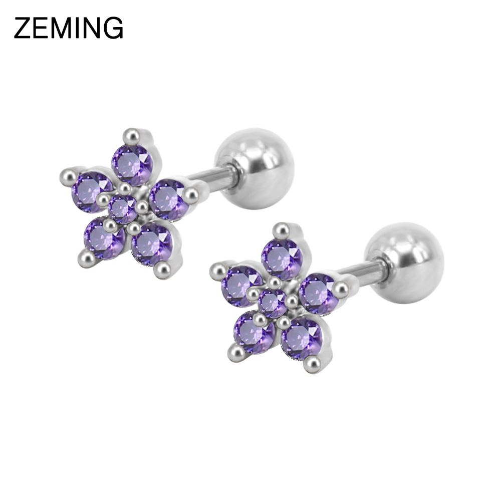 zircon earrings Titanium steel small flower earrings Simple and fashionable ear bone studs Earrings Manufacturers Spot_voghion.com