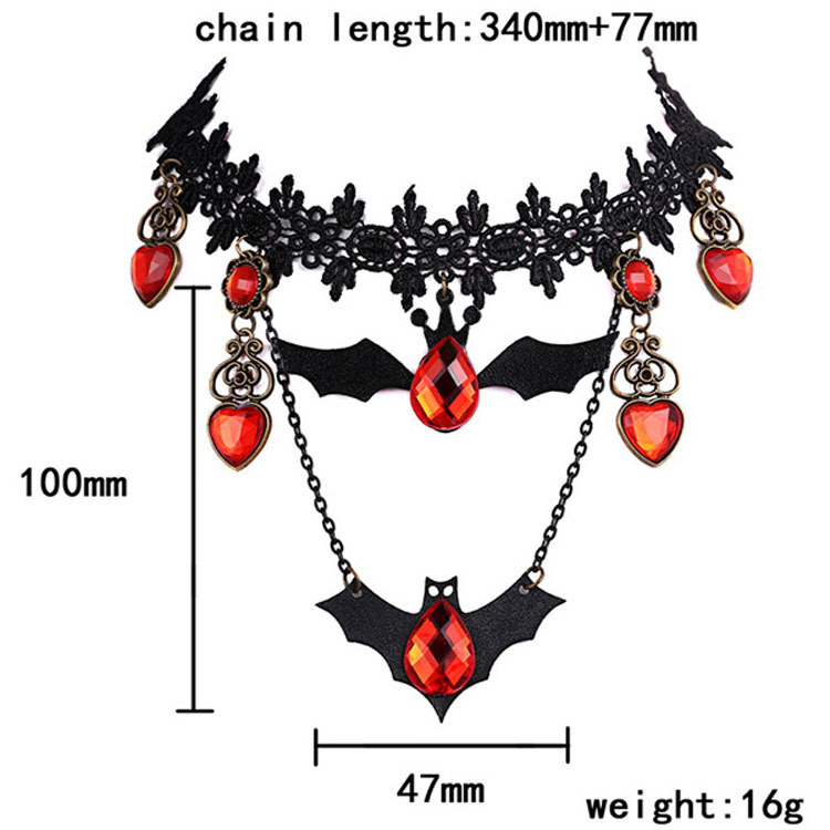 Girocollo choker in pizzo a pipistrello retro gioielli halloween_voghion.com