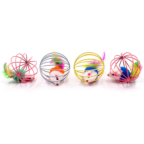 Pet cat feather cage mouse toy, mouse funny cat stick cat toy, mouse rabbit fur cat supplies wholesale