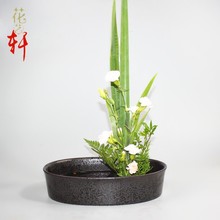 椭圆型花盆 陶瓷复古花器 中华传统花艺 小原流插花教学材料批发