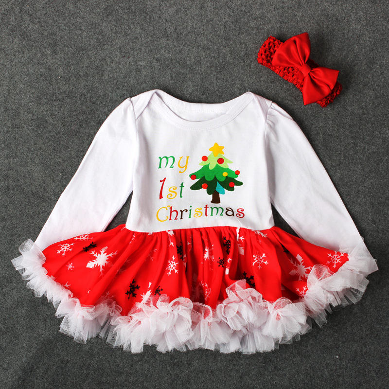 Festliches Mädchen Weihnachtskleid Mit Haarband Set_voghion.com