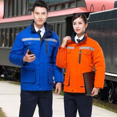 加厚冬季工作服反光條帶帽防寒勞保服棉服工地廠服制服棉襖