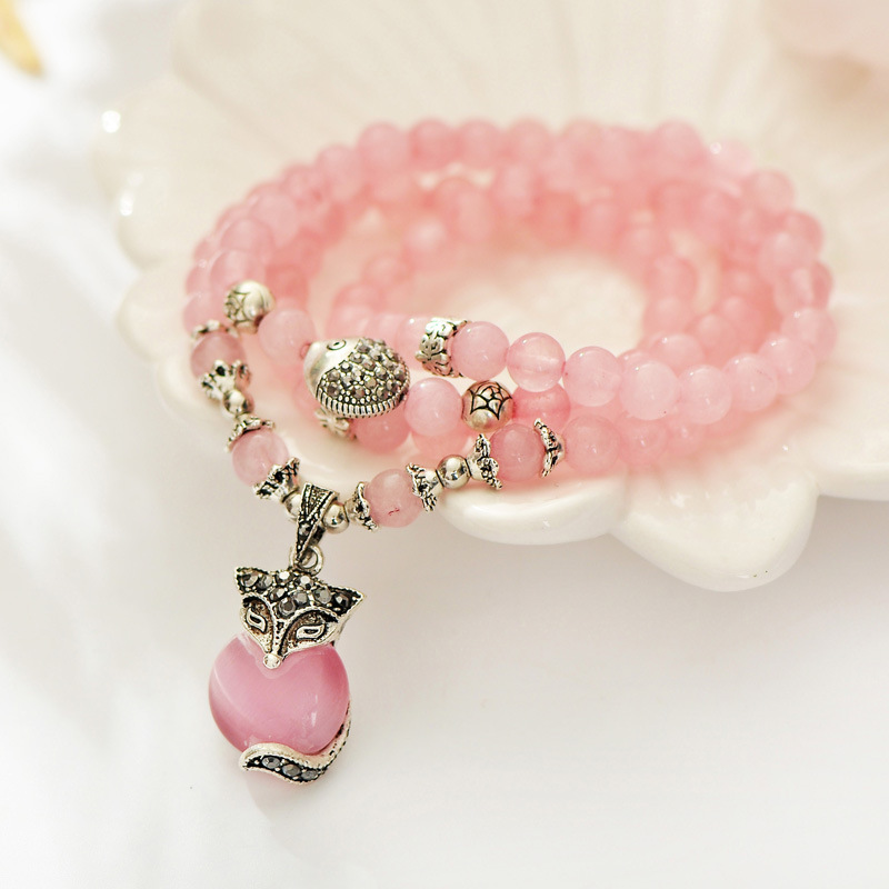 天然粉晶多层水晶手链 时尚韩版旺桃花女手串 水晶手链女士饰品|ru