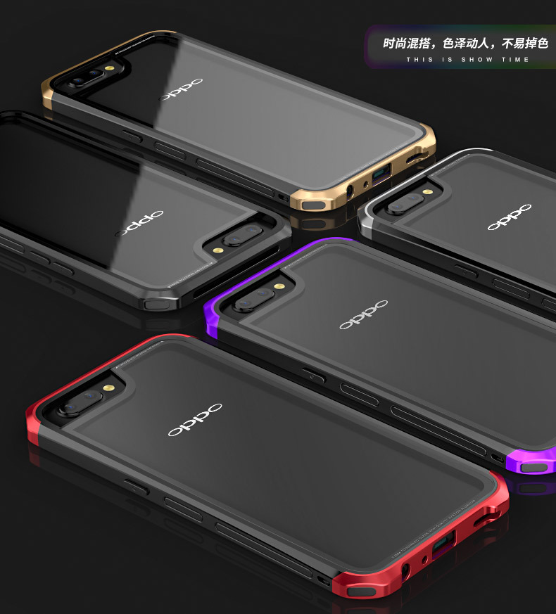 Luphie Nunchaku Airframe Metal Frame Air Barrier Tempered Glass Back Case Cover for OPPO R11 & OPPO R11 Plus