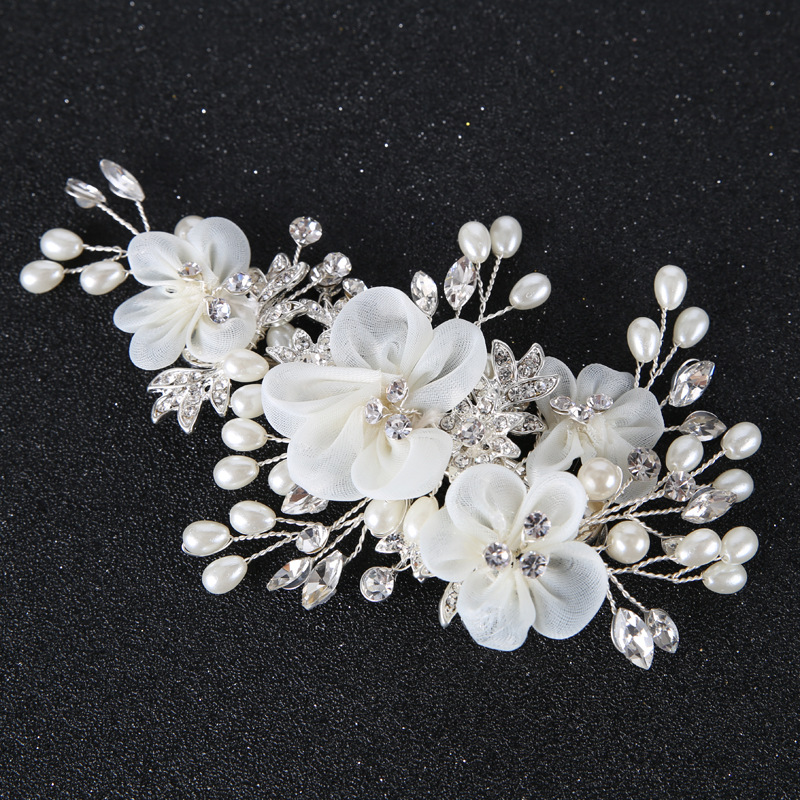 Silk Chiffon Flower Hair Clips Wedding Bridal Crystal Slide Hair